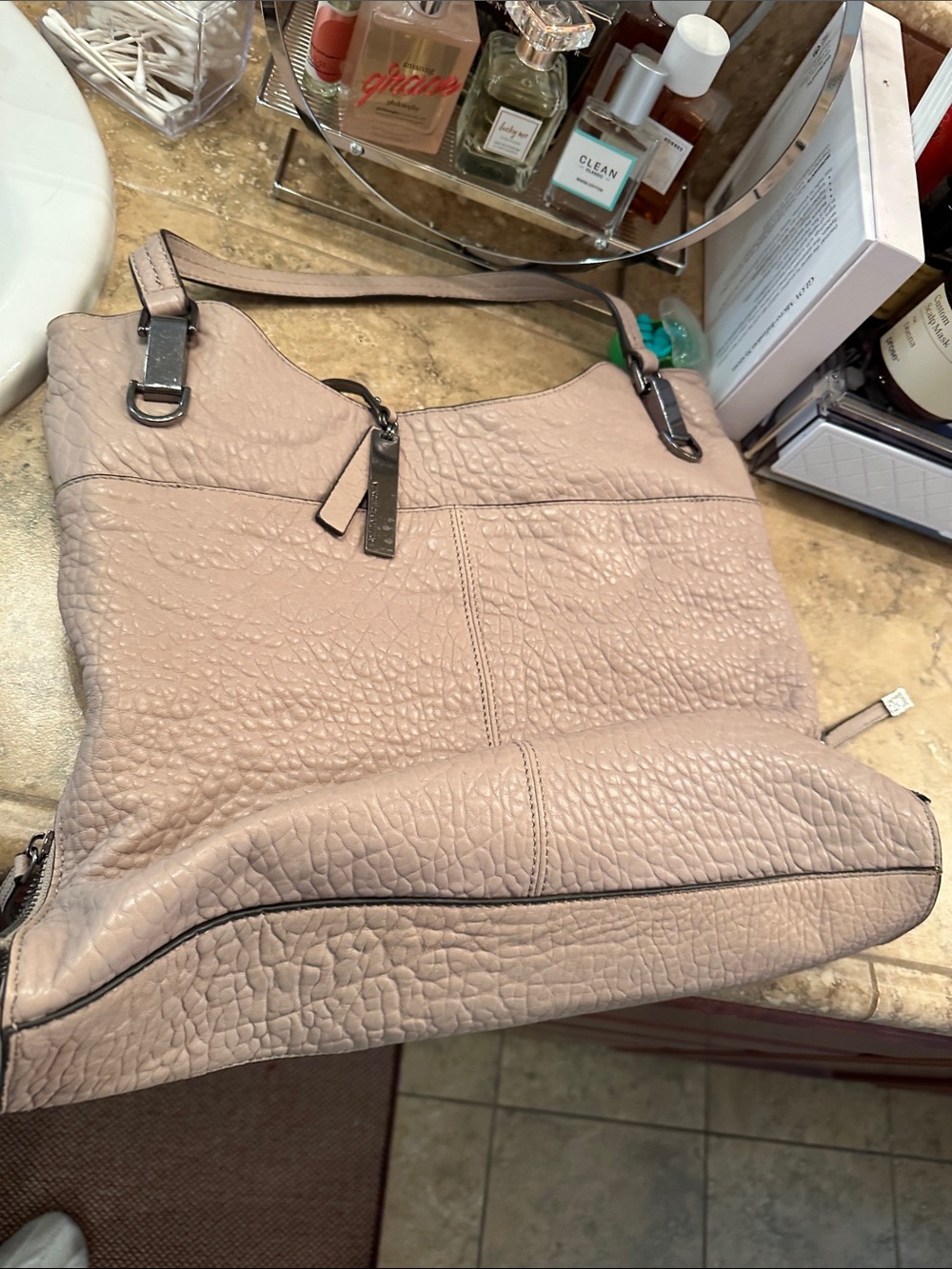 Vince Camuto Shoulder Bag in Light Taupe with Silver Hardware